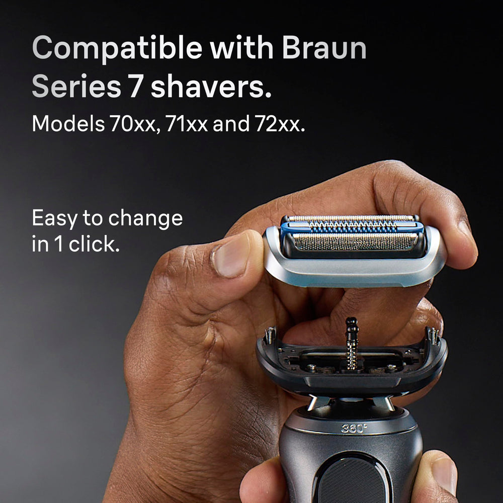 Braun Series 7 cutter block detail showing blades that restore cutting efficiency and speed