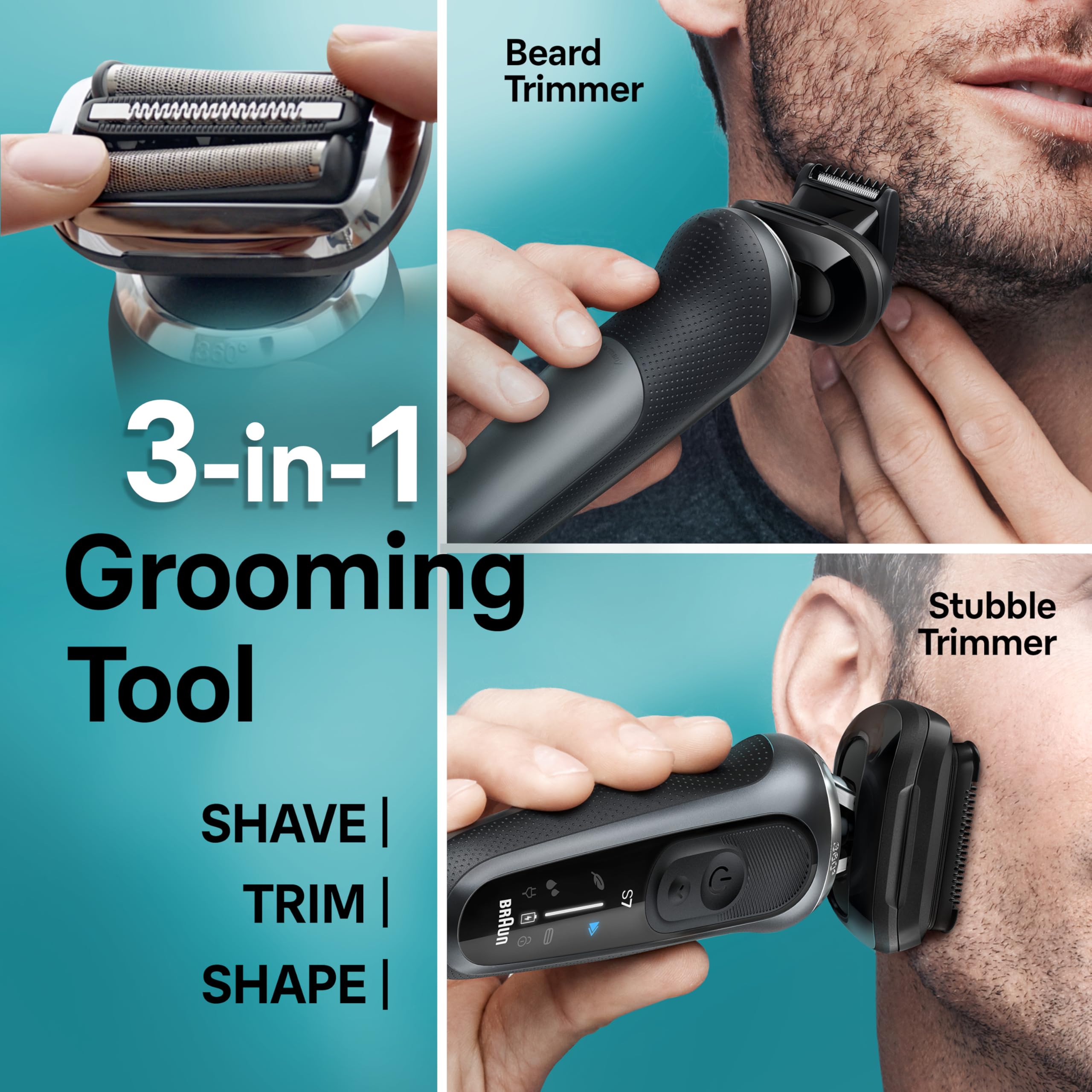Braun Series 7 used in shower demonstrating waterproof wet shave convenience