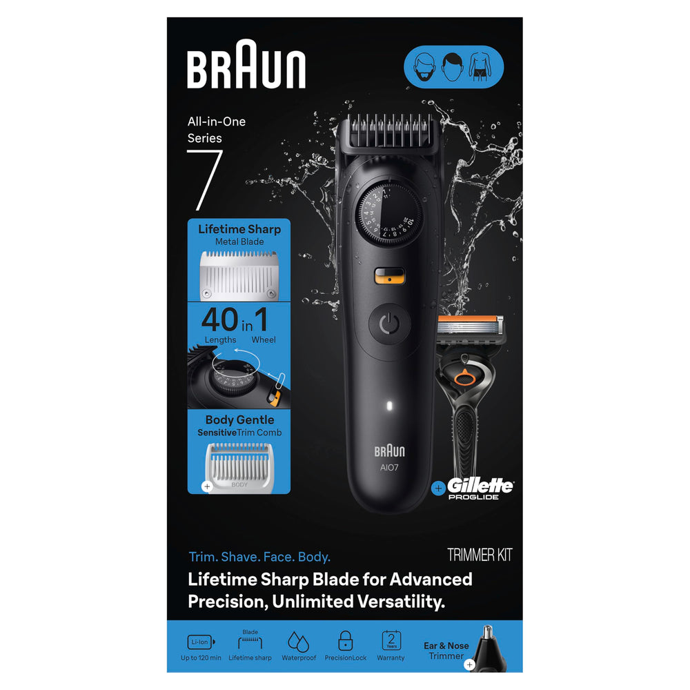 Braun kit staged in bathroom lifestyle shot, ideal for on-counter grooming routines