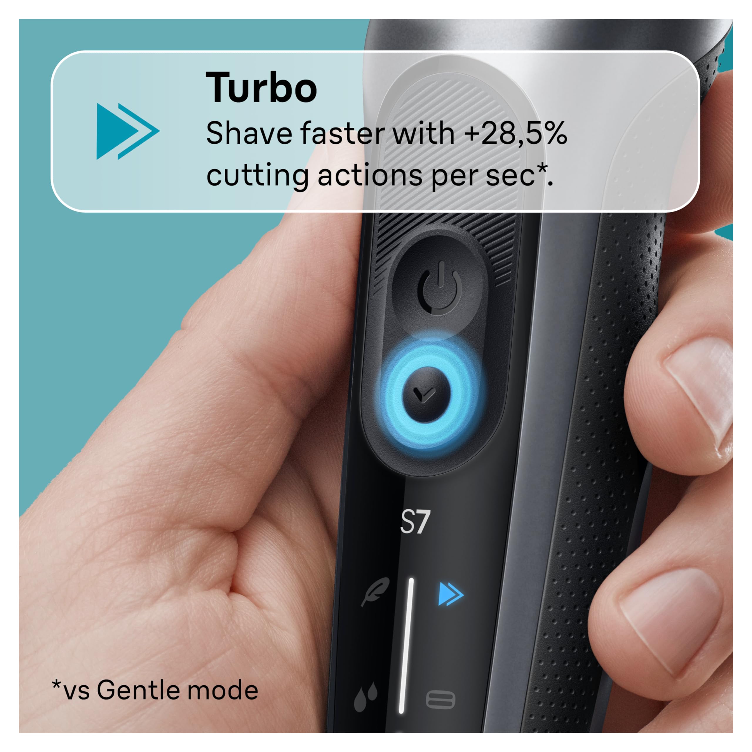 Braun Series 7 travel case open with shaver inside for protected grooming on trips