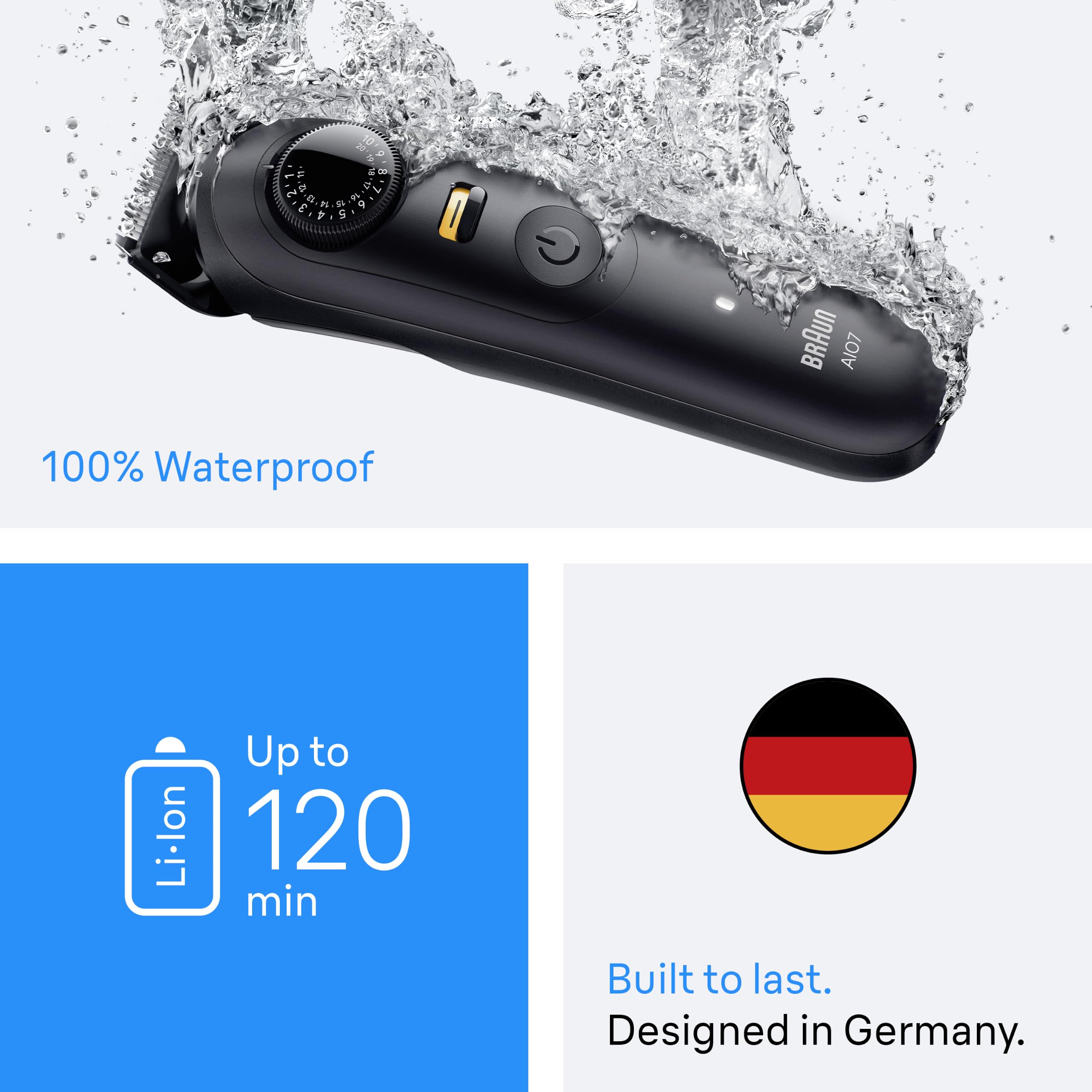 Braun Series 7 under running water, waterproof build for easy cleaning and wet use
