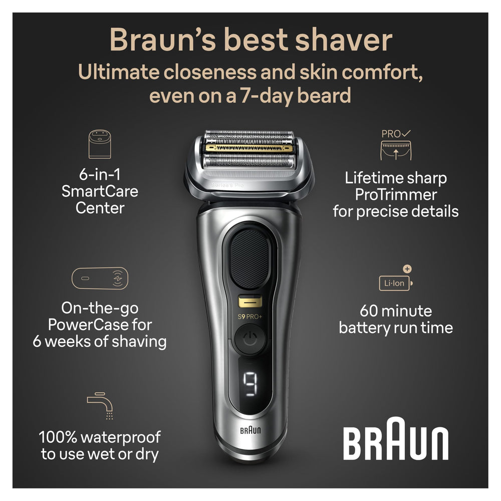 Braun Series 9 PRO+ precision trimmer detail made of surgical-grade steel for accurate shaping