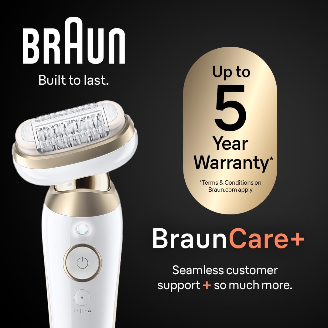 Braun Silk-épil 9 with shaver head attached showing quick conversion to shaving