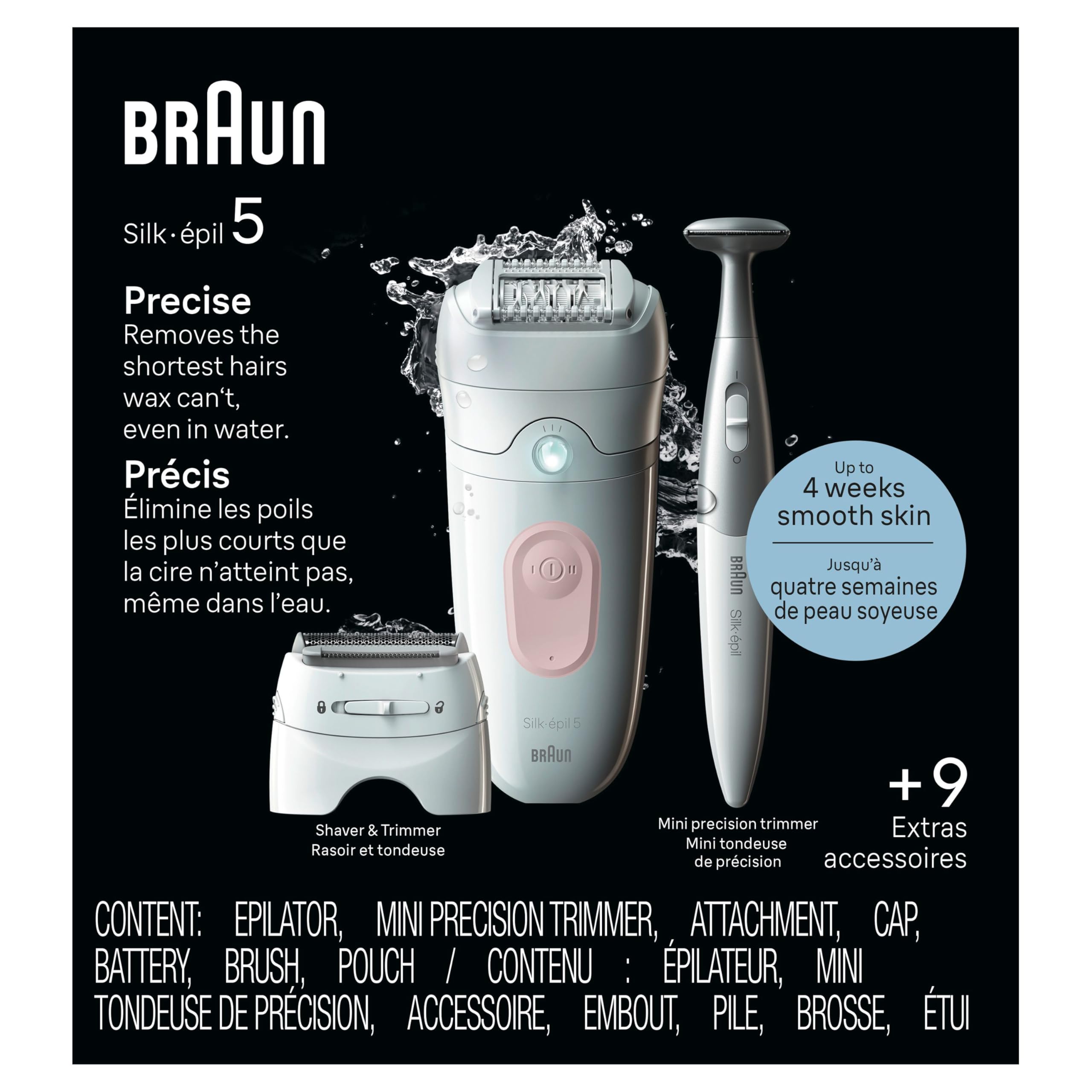 Braun Silk-épil 5 held in hand to show compact size and cordless portability