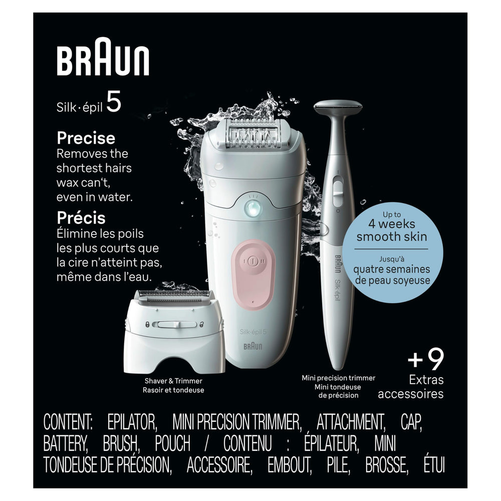 Braun Silk-épil 5 held in hand to show compact size and cordless portability