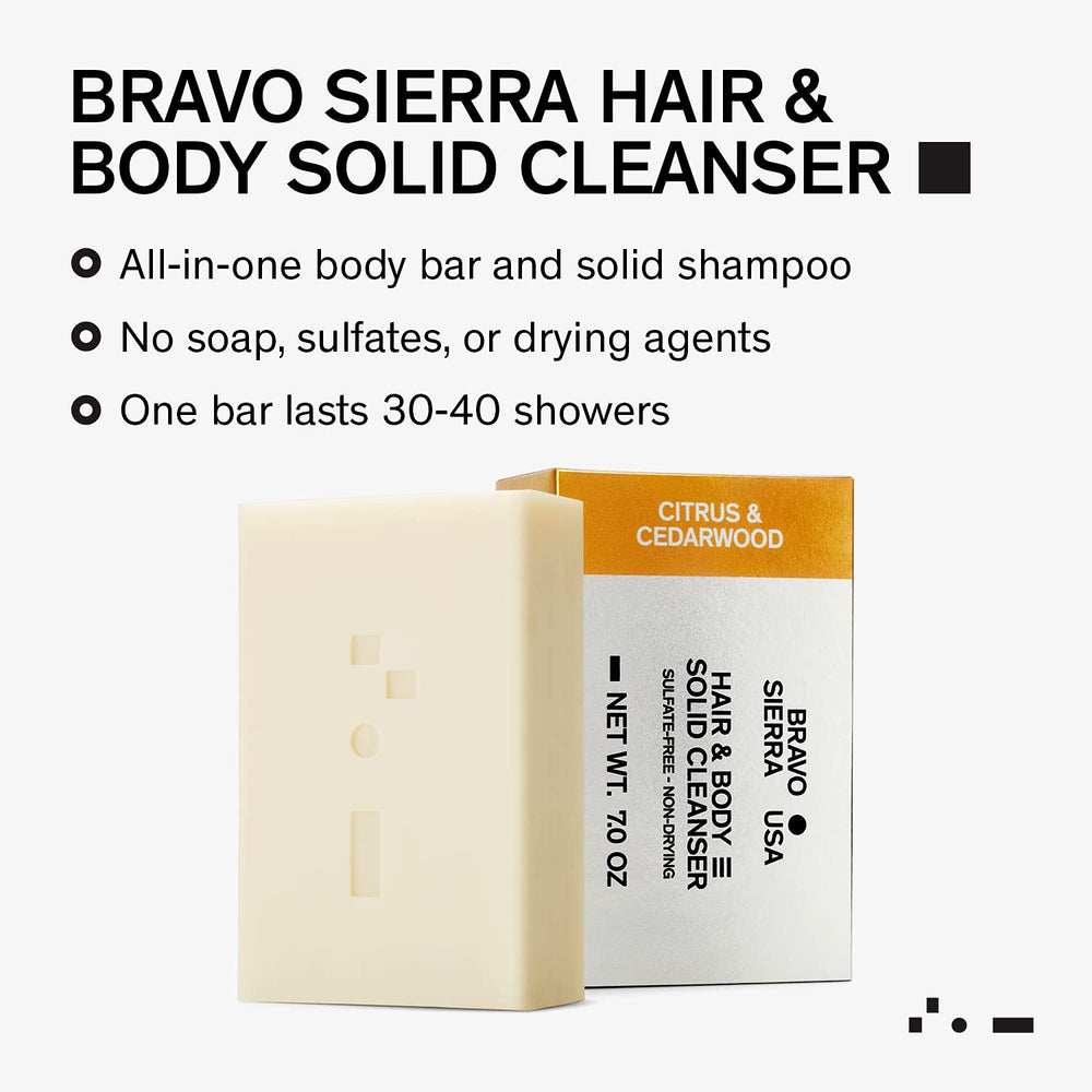 Bravo Sierra close-up of solid bar texture producing rich lather for gentle cleansing