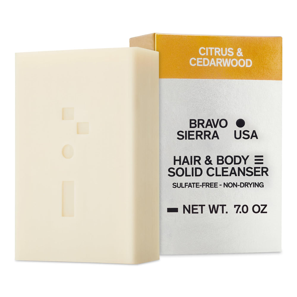 Bravo Sierra front packaging showcasing citrus cedarwood scent and convenience
