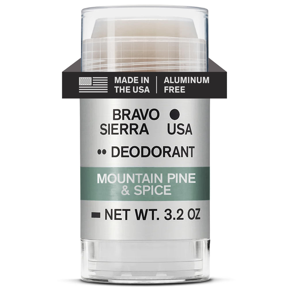 Bravo Sierra front packaging showing Mountain Pine & Spice scent and benefits