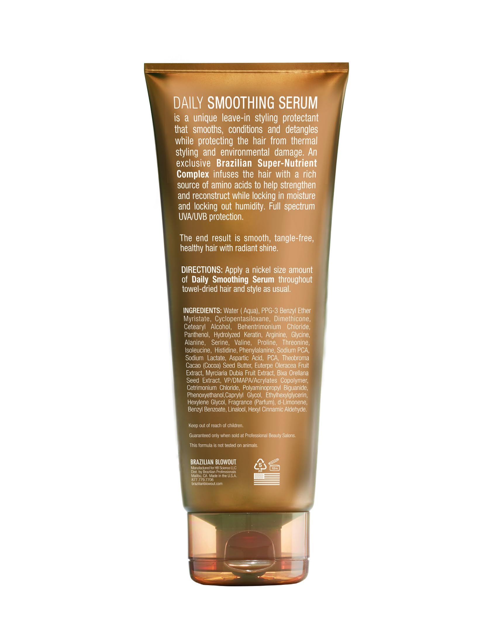 BRAZILIAN BLOWOUT label close-up highlighting ingredients and directions
