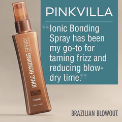 Brazilian Blowout being misted on damp hair to seal cuticles and reduce frizz