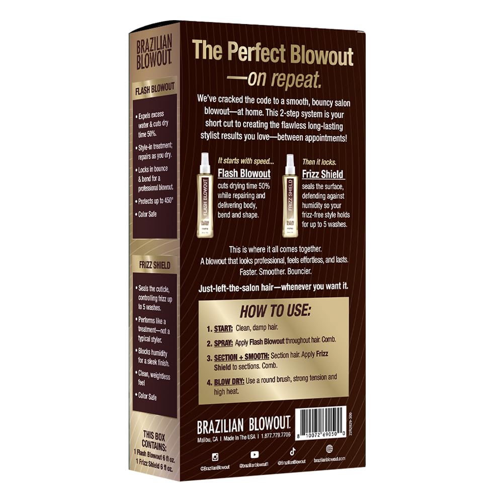BRAZILIAN BLOWOUT bottles beside everyday items for size comparison and travel convenience