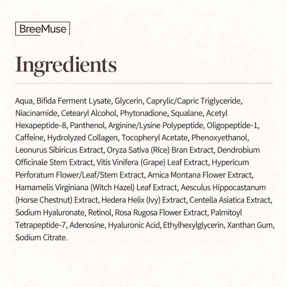 BreeMuse label close-up with ingredient highlights and usage directions visible