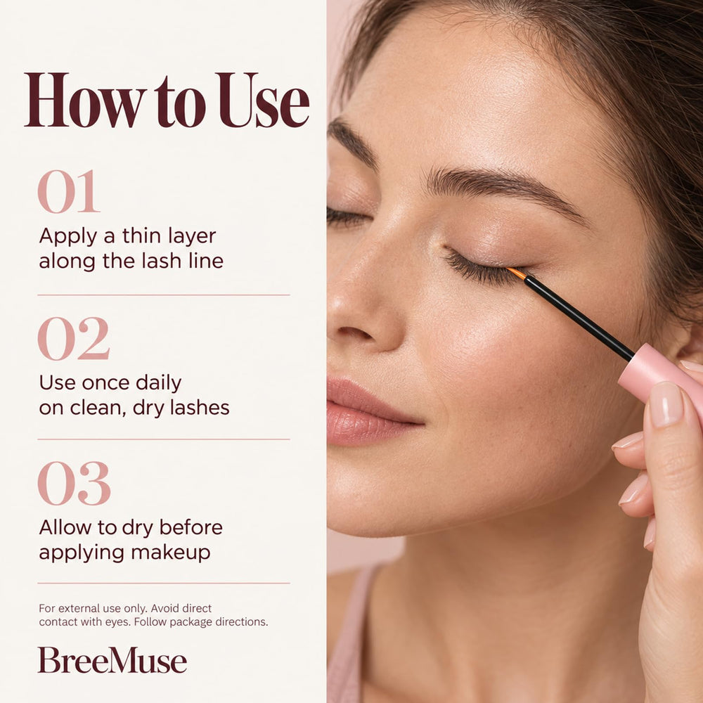 BreeMuse before and after illustration suggesting fuller-looking lashes
