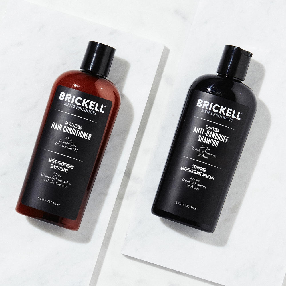 Brickell conditioner pouring to reveal creamy consistency that moisturizes hair