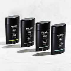 Brickell Men's Products deodorant applied to underarm showing easy glide and fresh scent benefit