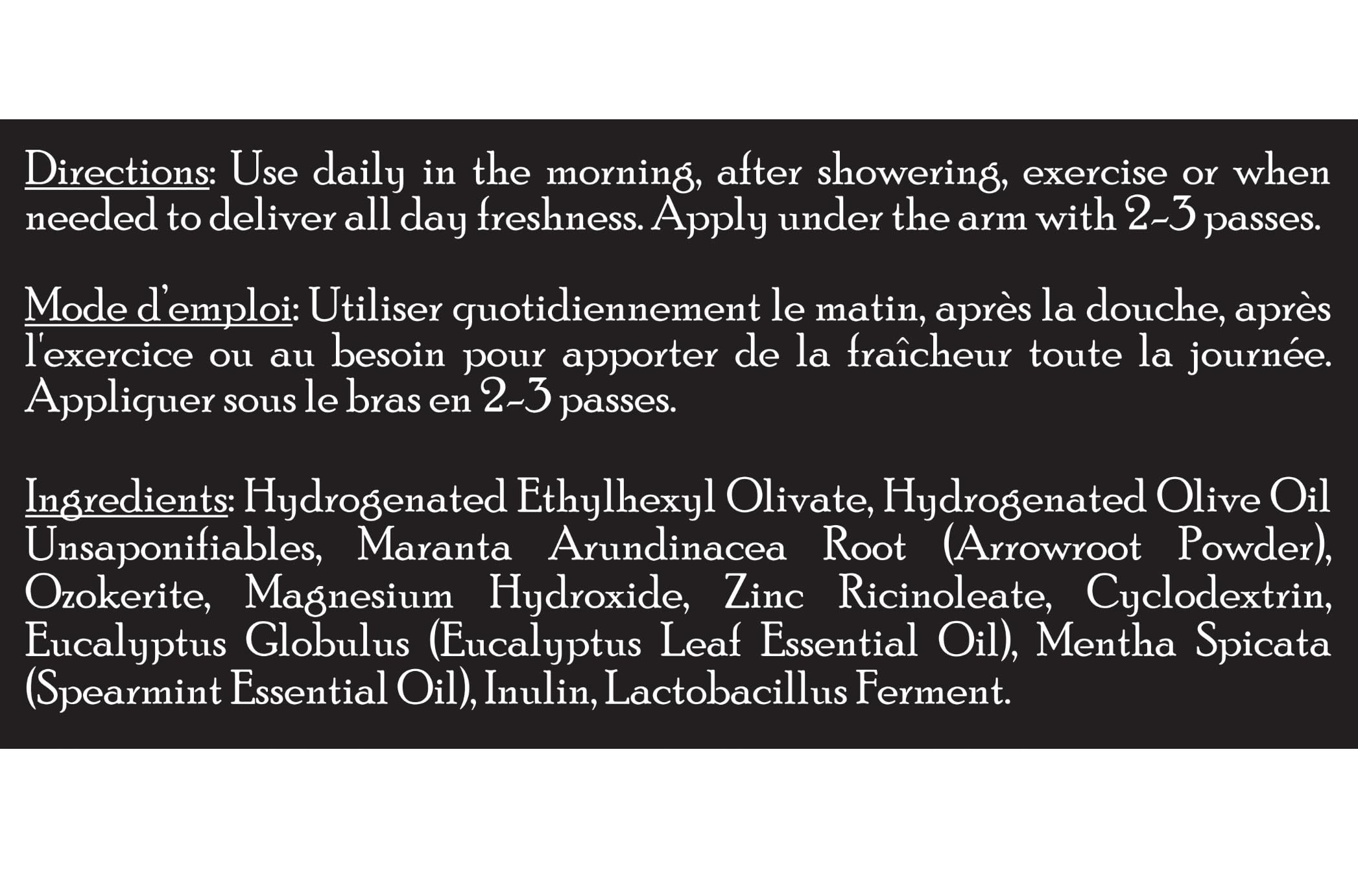 Brickell Men's Products label and ingredients close-up emphasizing aluminum-free, baking soda-free formulation