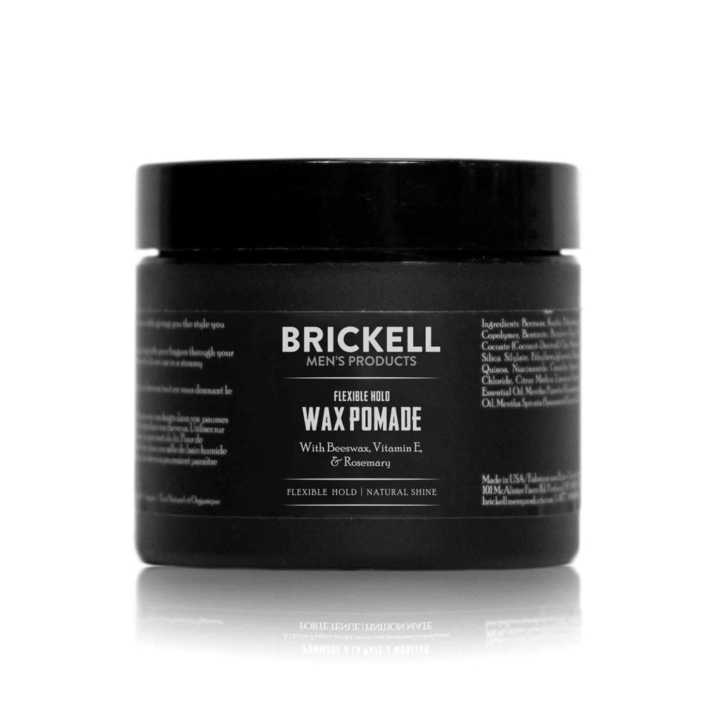 Brickell front jar pomade showing clean packaging and easy access benefit