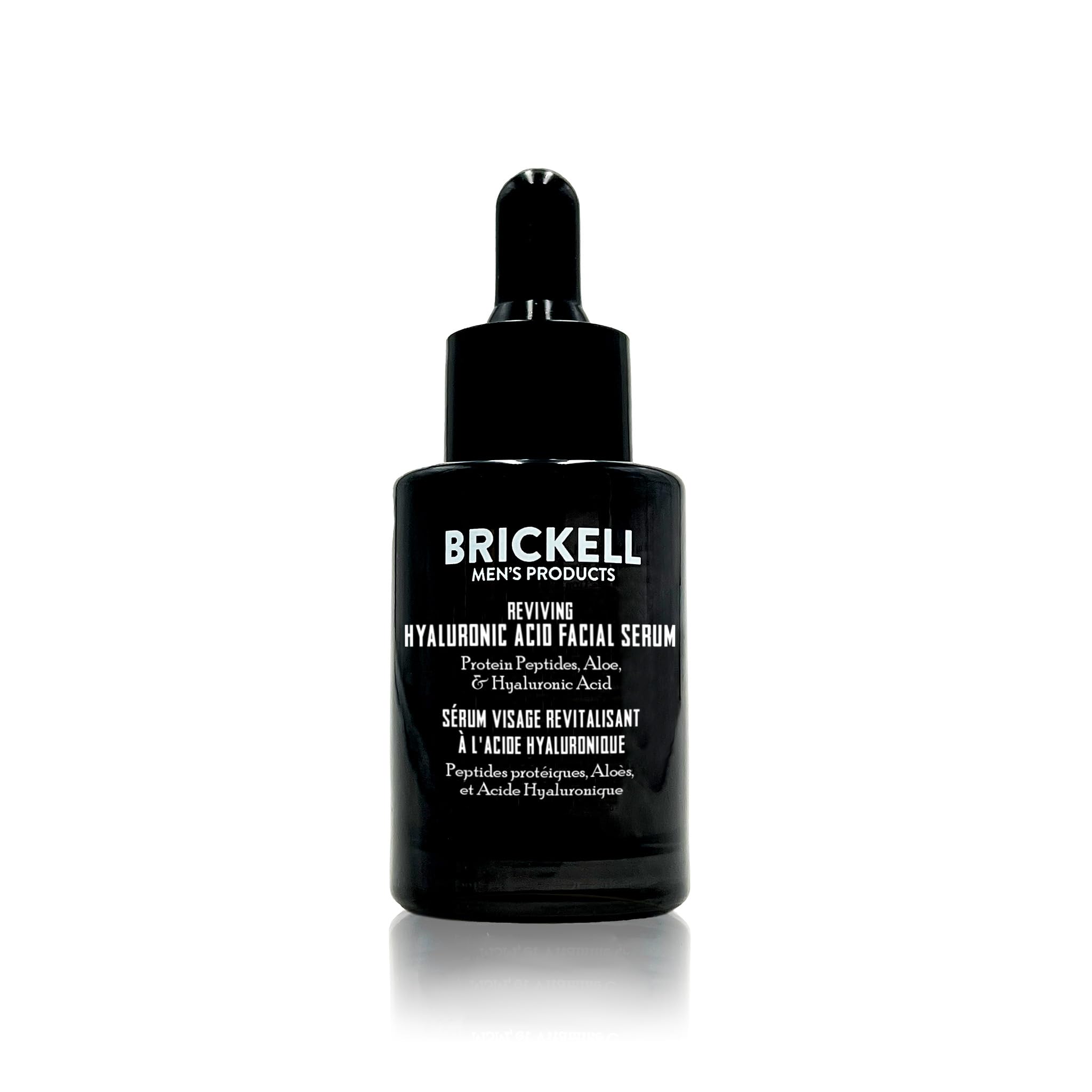 Brickell front packaging showing the hyaluronic serum and easy application benefit