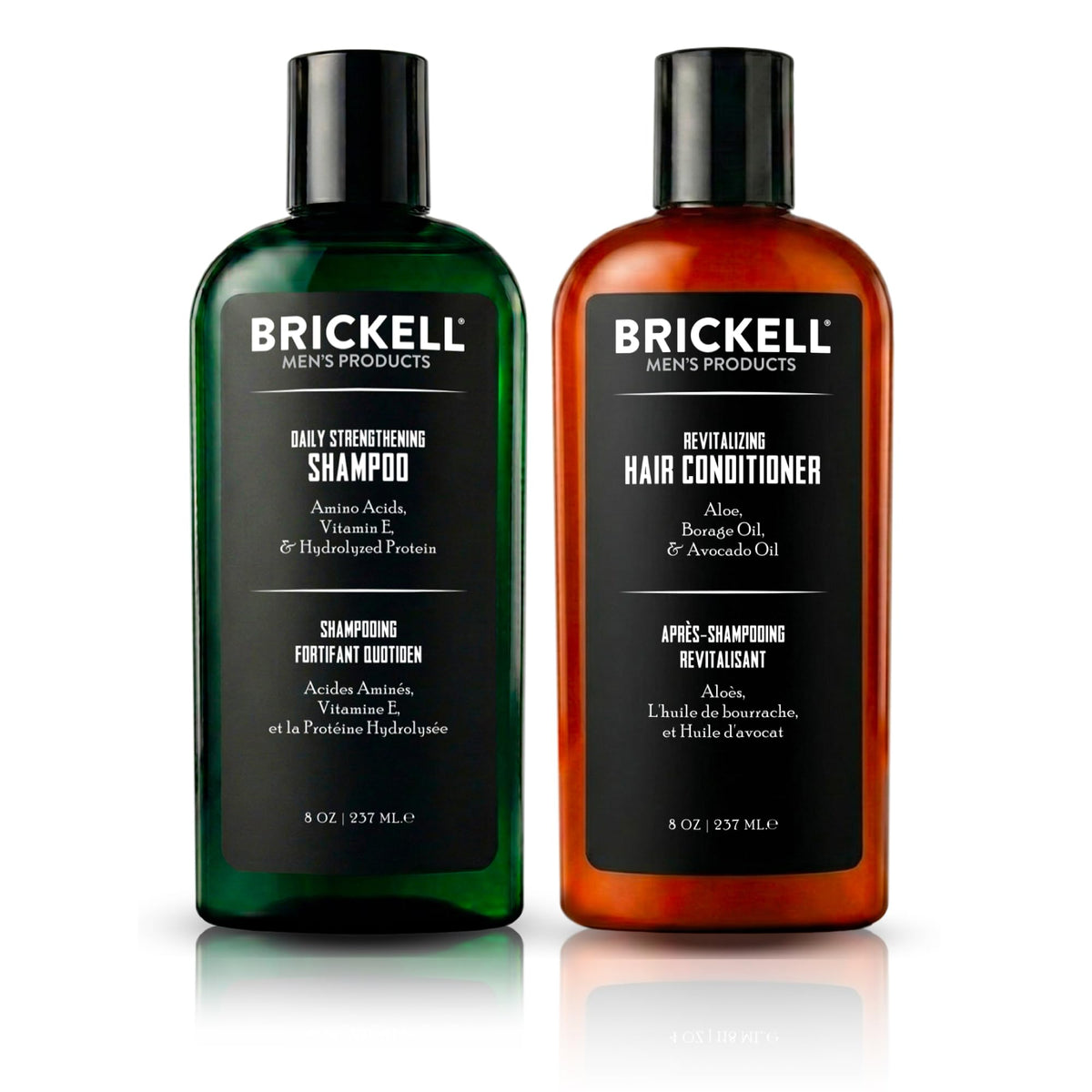 Brickell Men’s Products front packaging showing shampoo and conditioner, neat gift presentation