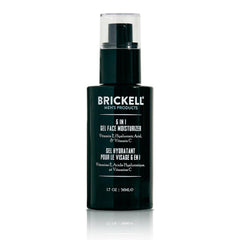 Brickell Men's Products gel moisturizer front tube showing sleek packaging and easy pump benefit