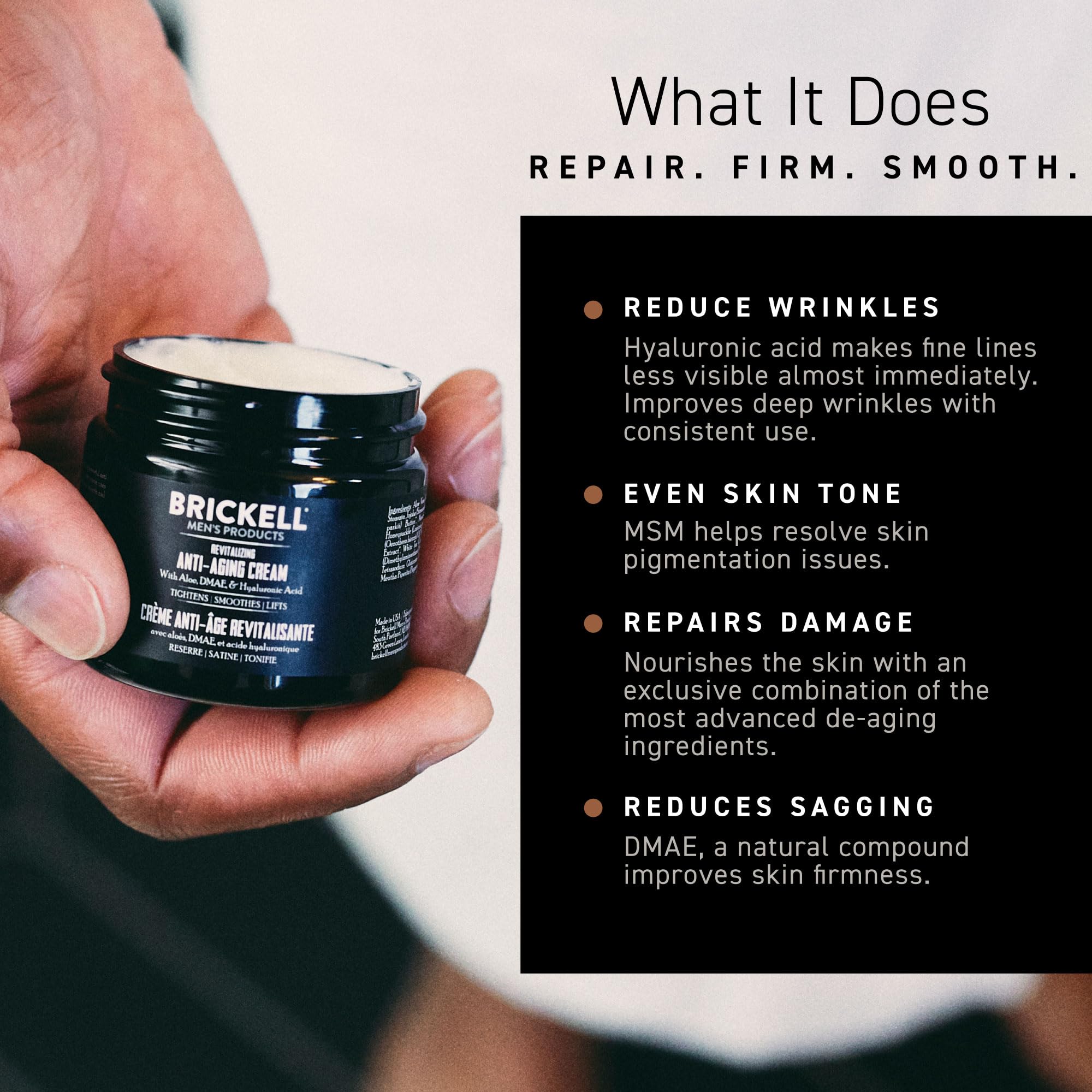 Brickell Men's Products applying cream to hand for smooth skin benefit