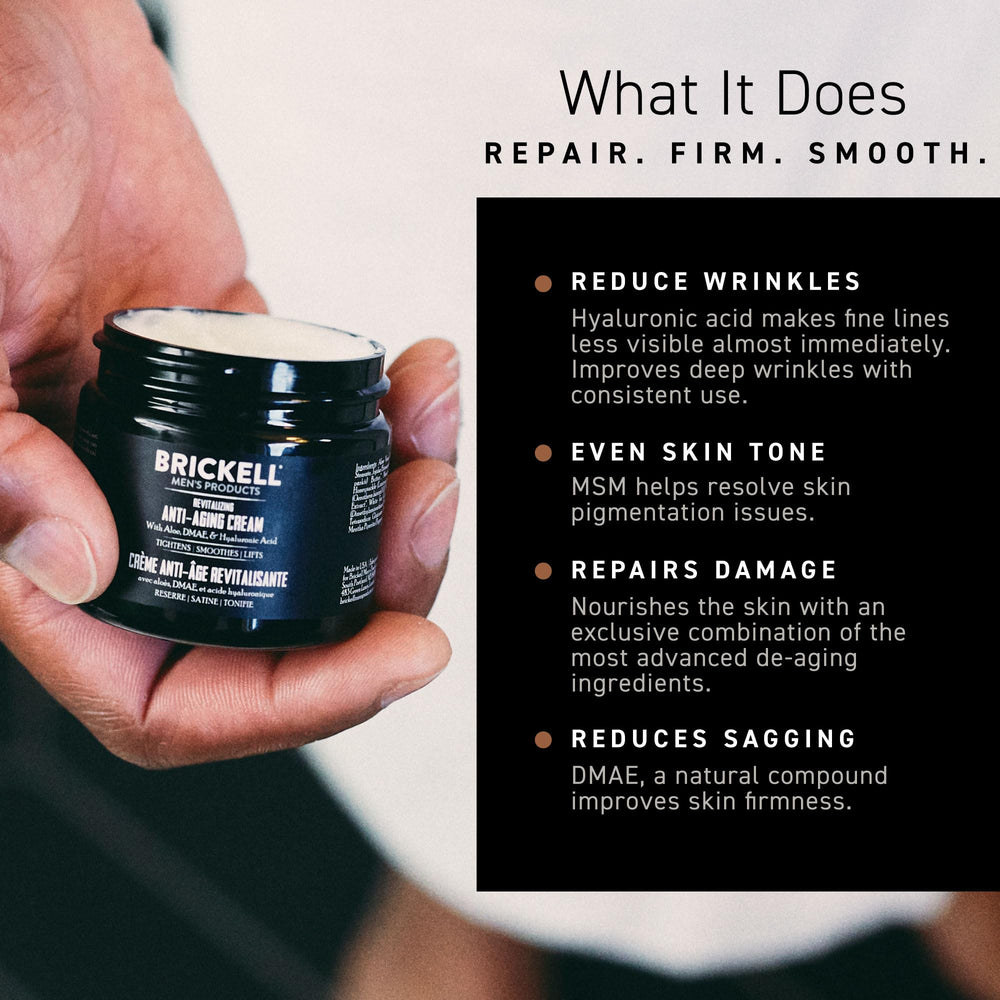 Brickell Men's Products applying cream to hand for smooth skin benefit