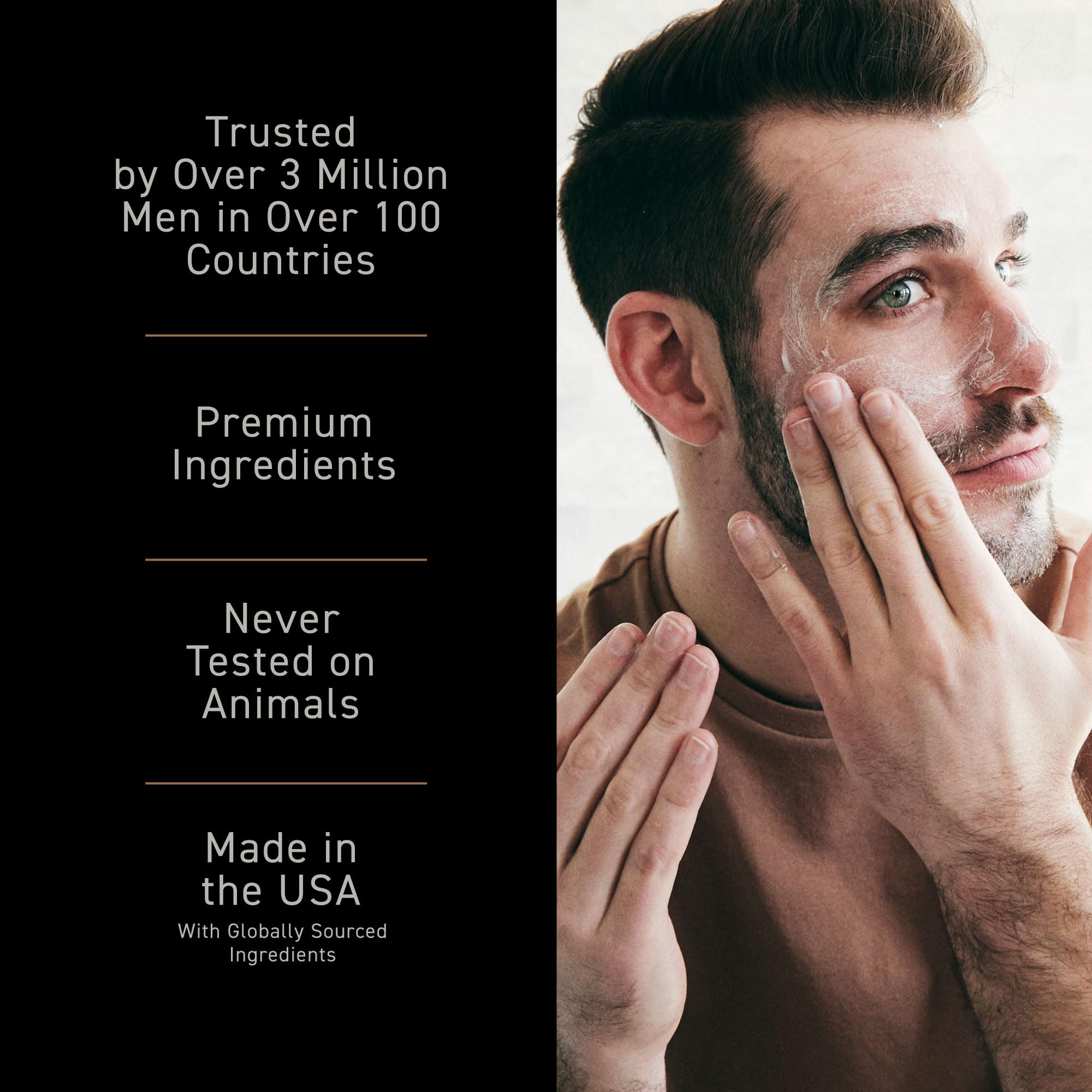 Brickell Men's Products on bathroom shelf styled for nightly skincare routine benefit