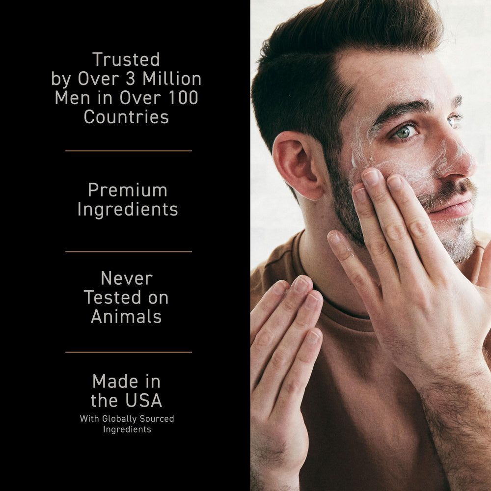Brickell Men's Products on bathroom shelf styled for nightly skincare routine benefit