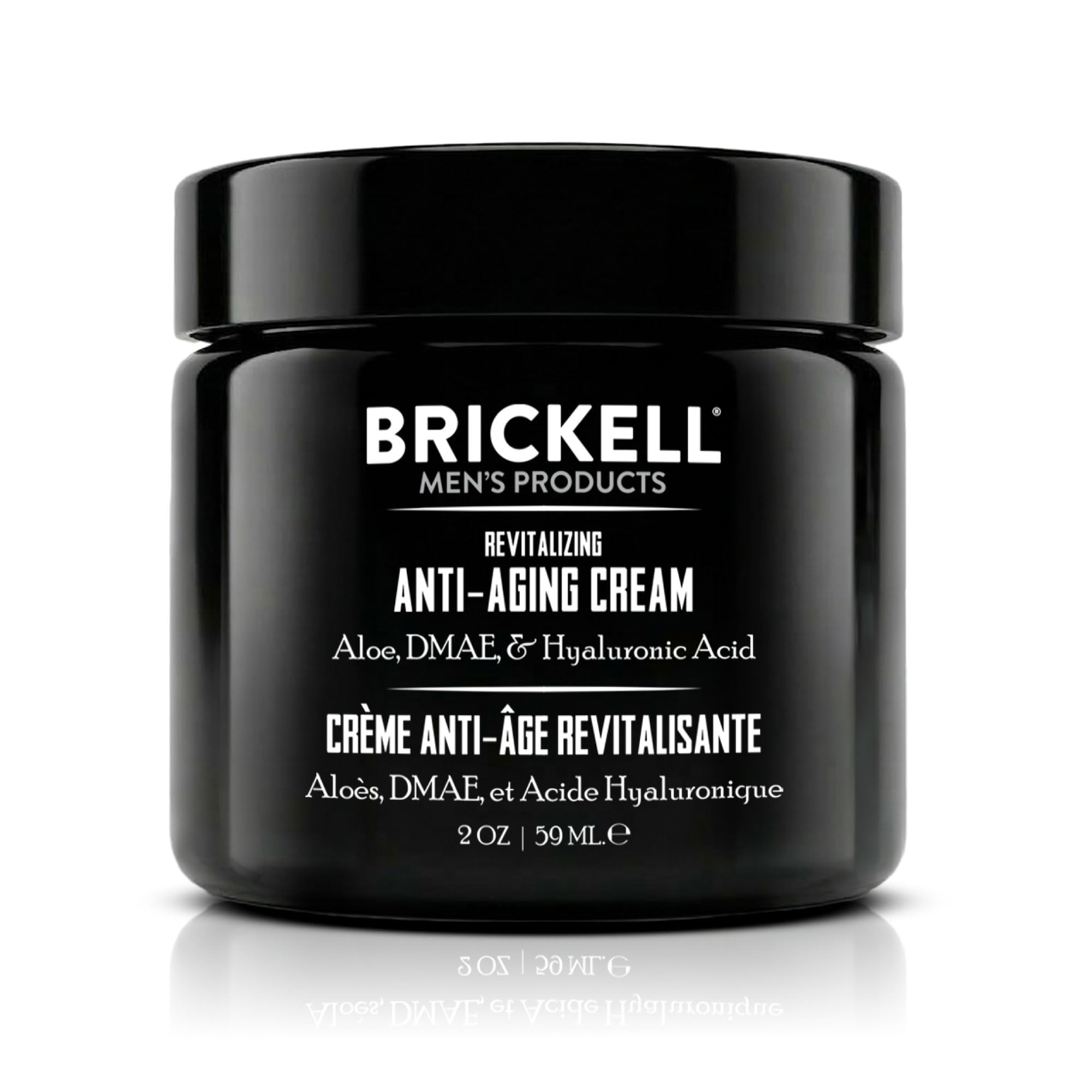 Brickell Men's Products front jar showing packaging and premium benefit