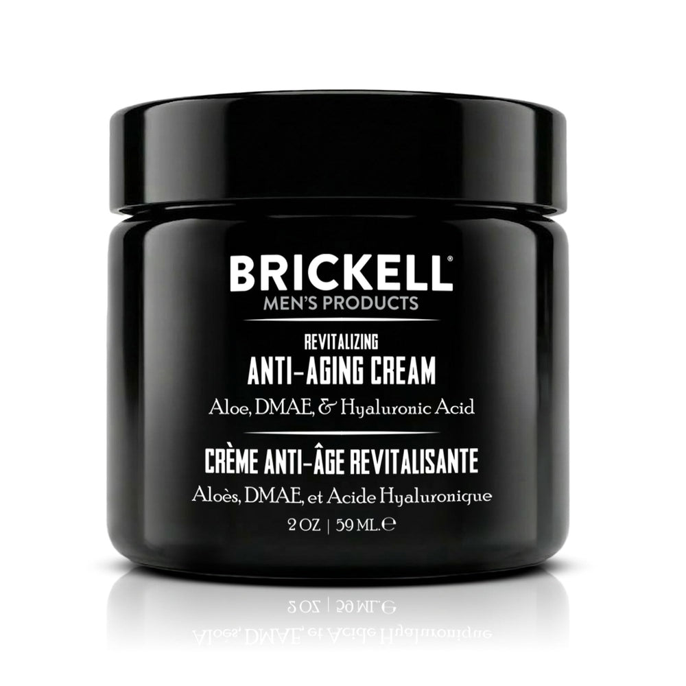 Brickell Men's Products front jar showing packaging and premium benefit