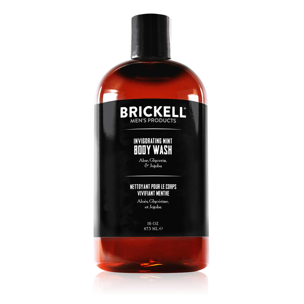 Brickell Men's Products front bottle showing label and invigorating mint benefit