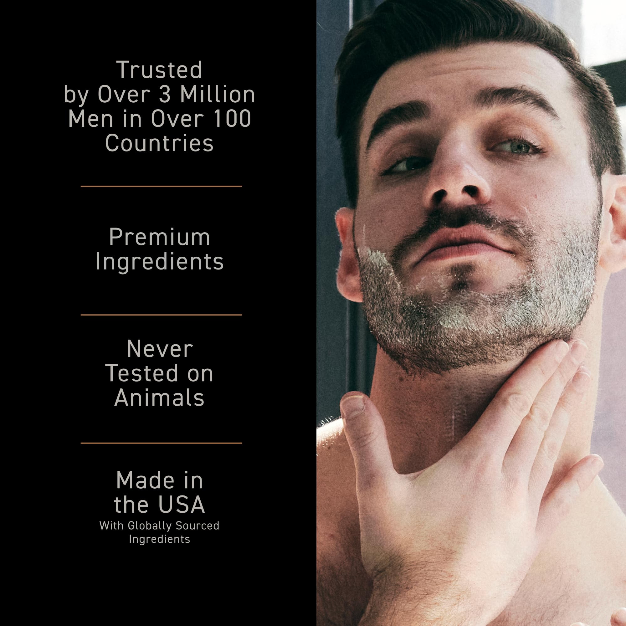 Brickell Men’s key ingredients laid out showing natural actives and calming benefits