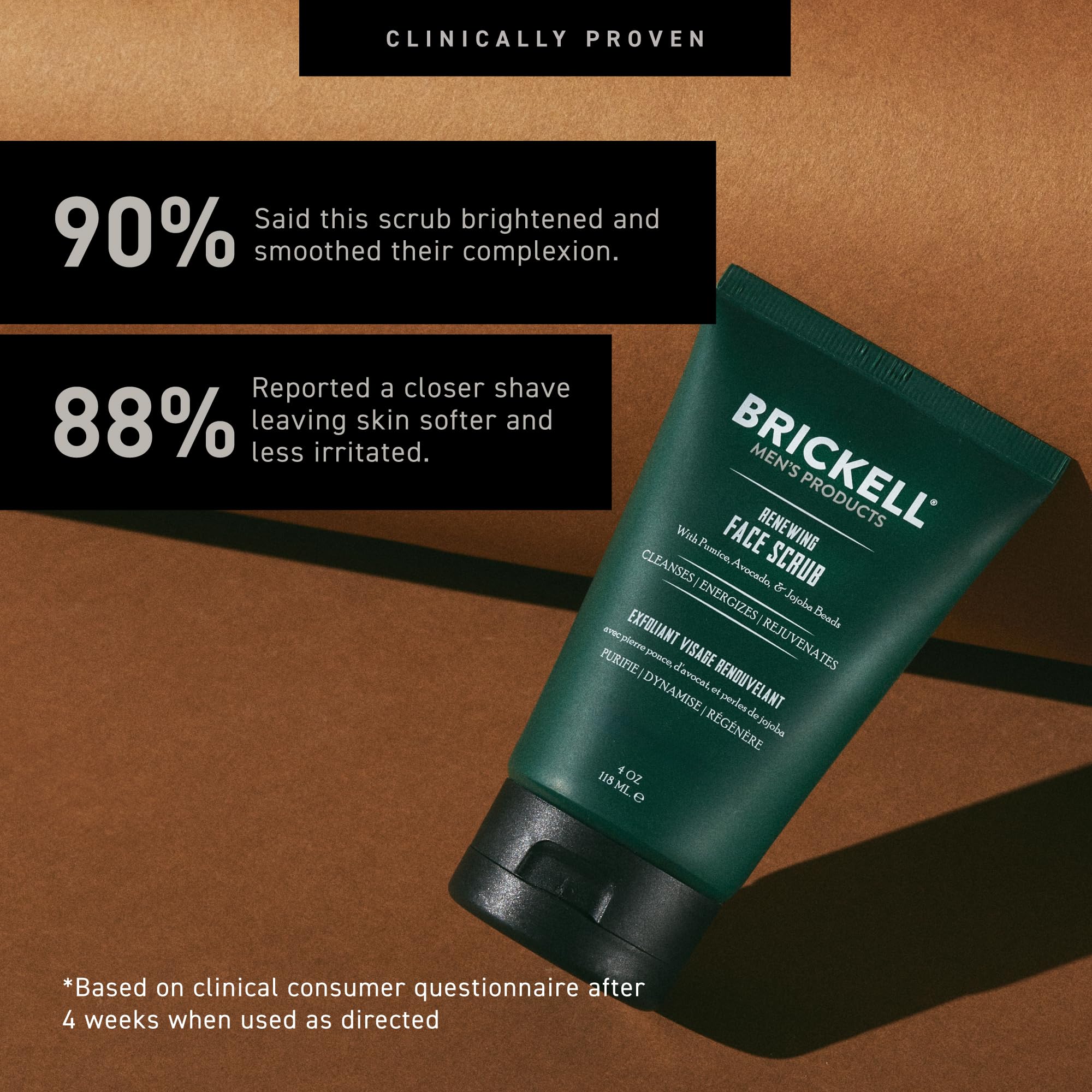 Brickell Men’s pumice granules detail demonstrating deep exfoliating particles