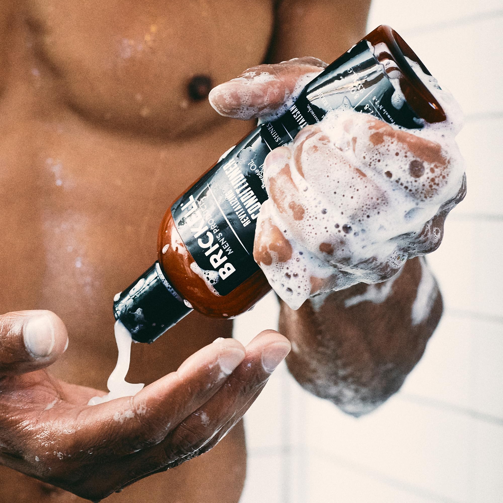 Brickell set staged in bathroom showing convenient daily grooming use