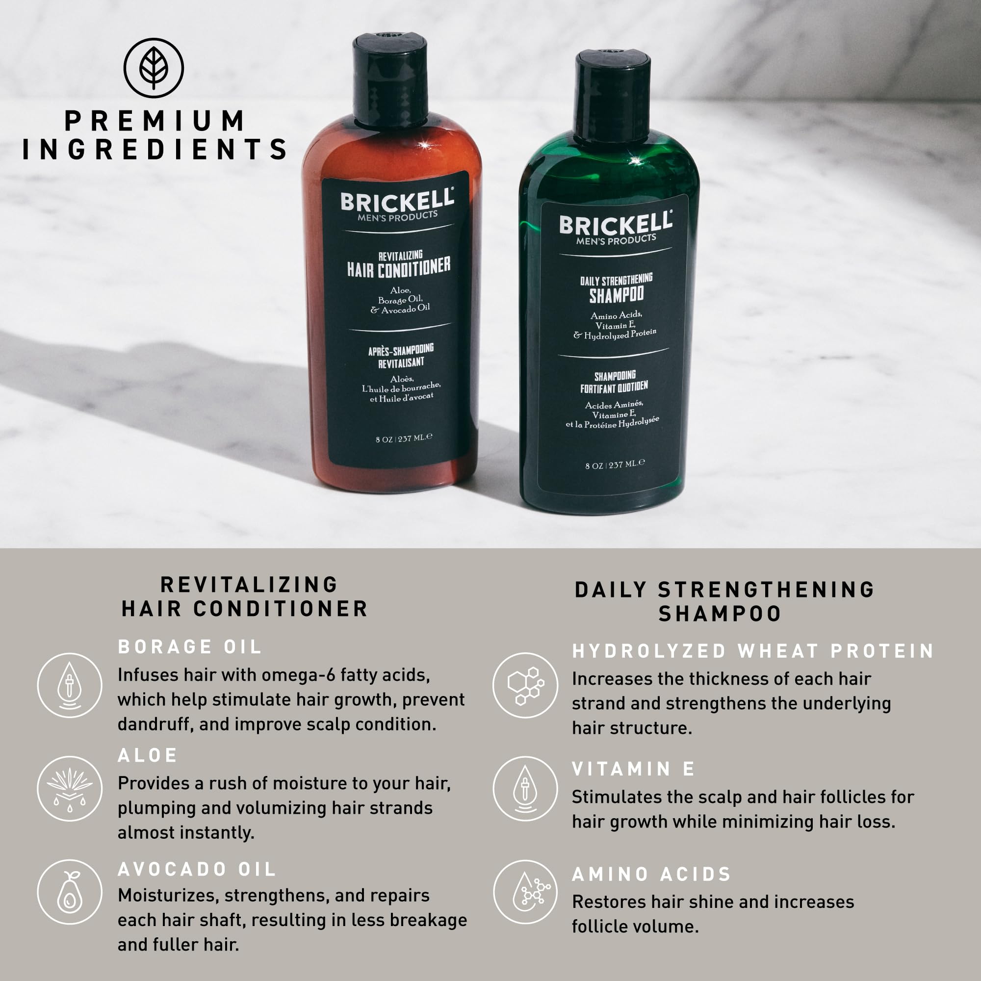 Brickell Men’s shampoo being poured and lathered for a refreshing clean feel