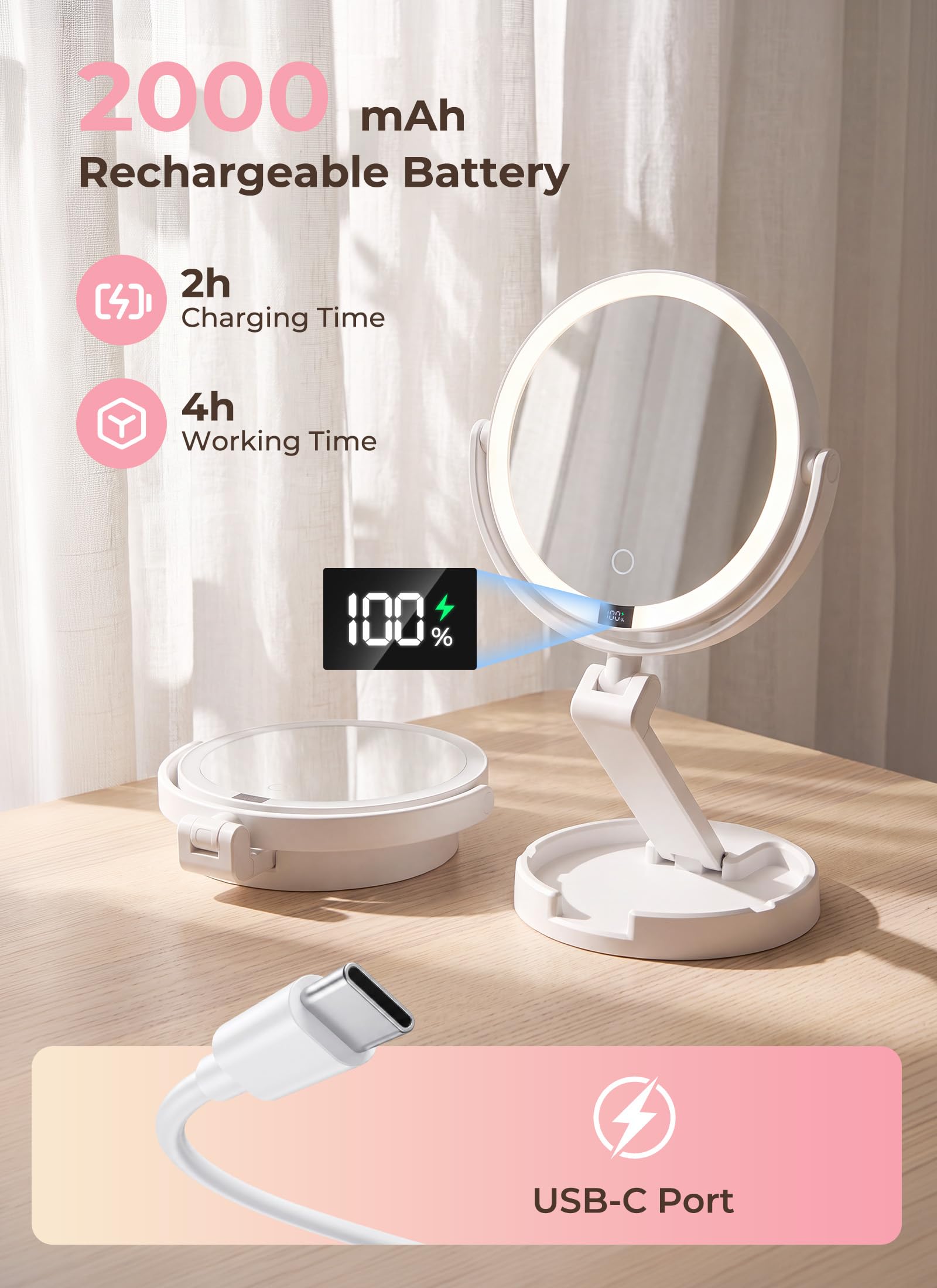 Brightown handheld mirror in hand highlighting convenient on-the-go use