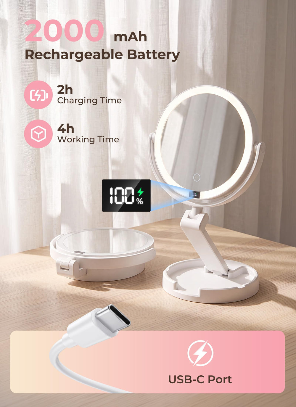 Brightown handheld mirror in hand highlighting convenient on-the-go use