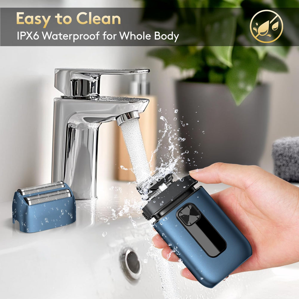 Brightup shaver held in hand showing portable travel size benefit
