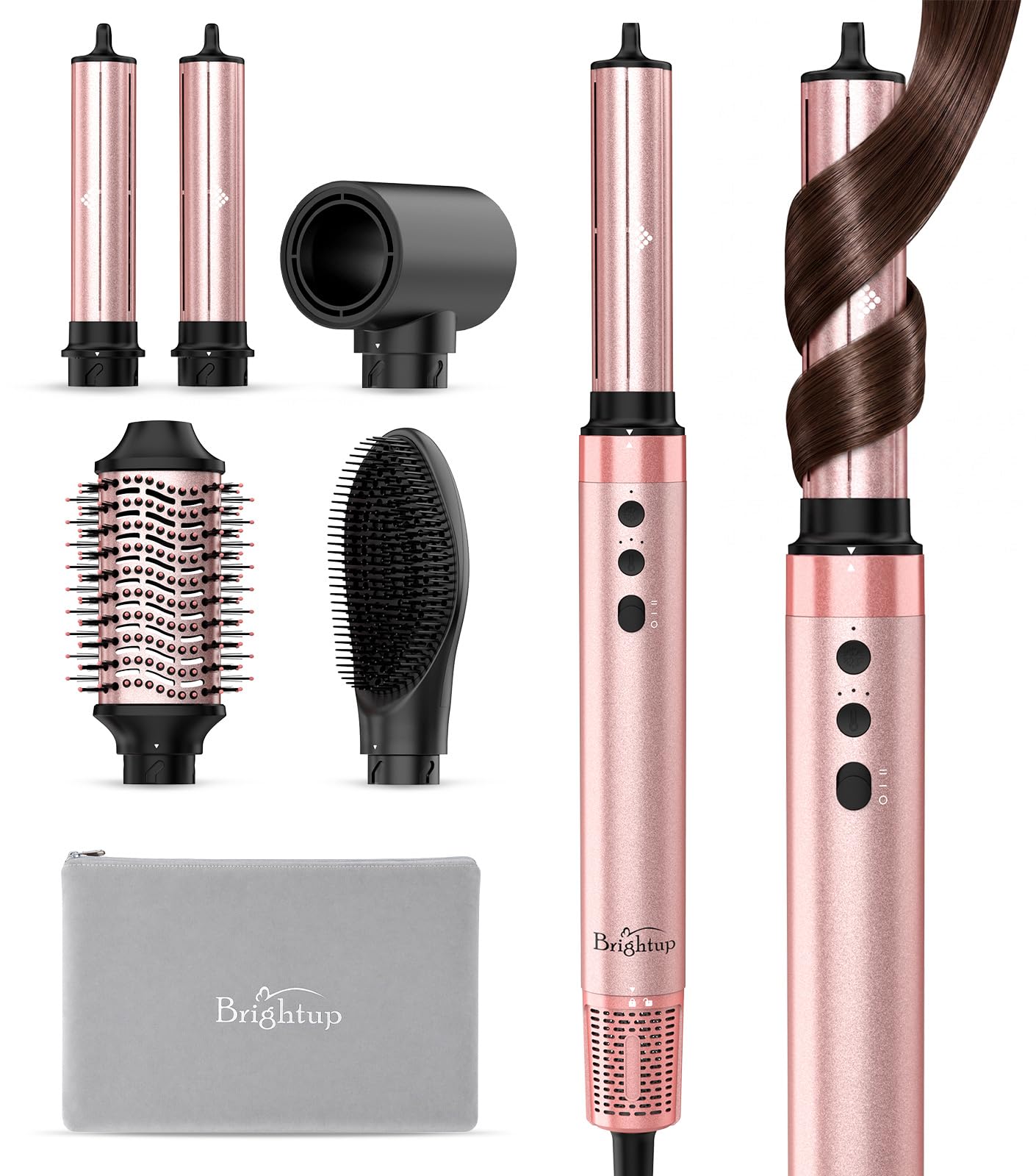 Brightup front view with attachments shows versatile styling options and quick drying benefit