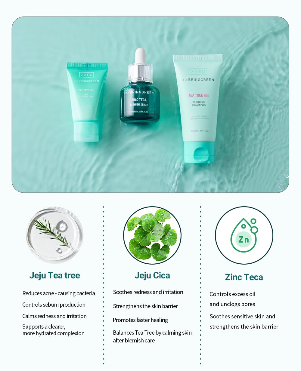 bring green cream ingredient label highlighting cica and soothing benefits