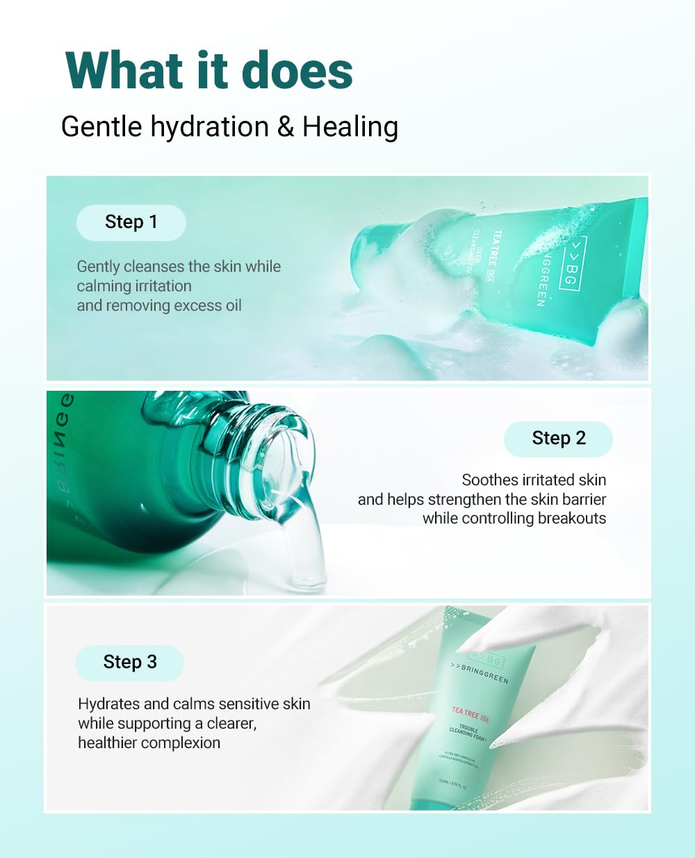 bring green foam applied to face in routine reducing shine and cleansing pores