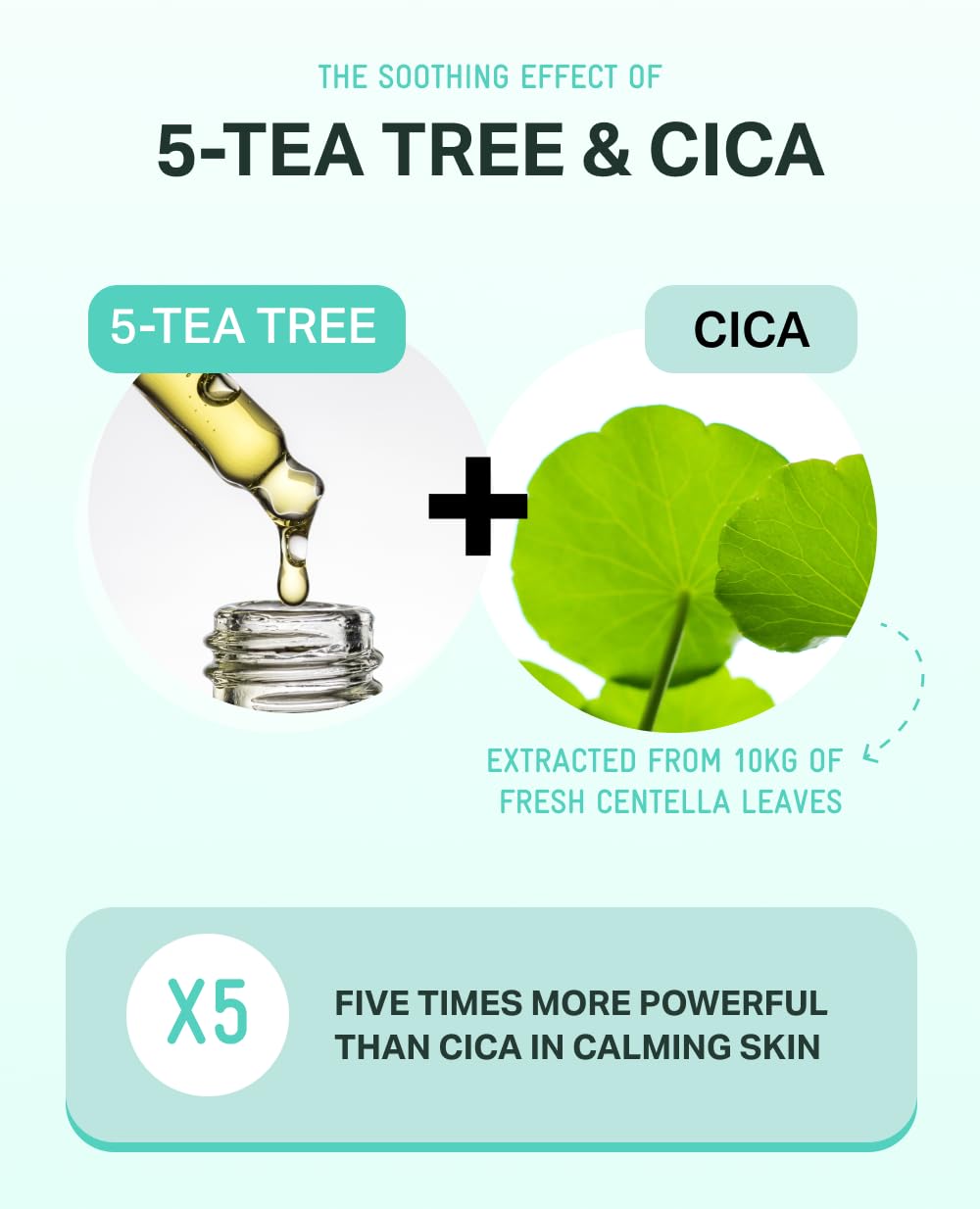 BRING GREEN ingredient label showing tea tree and cica for soothing benefits