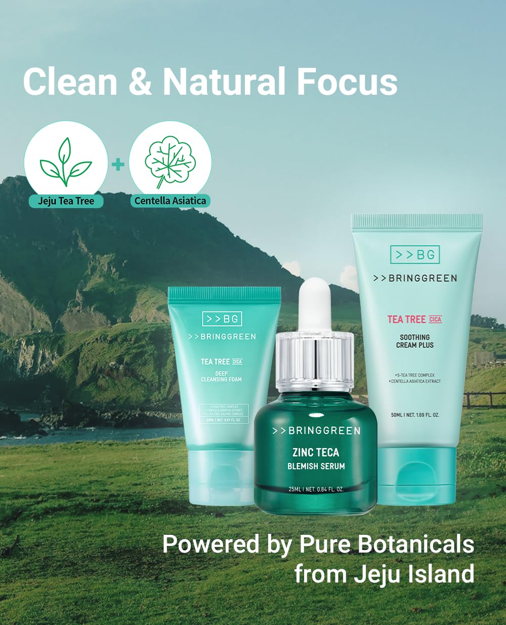 bring green set contents flatlay displaying all three products for easy routine