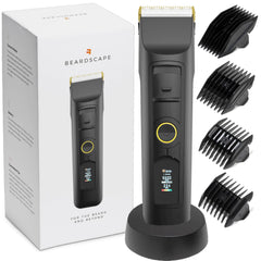 Brio Beardscape V2 front view showing sleek black body and ergonomic grip for comfortable use