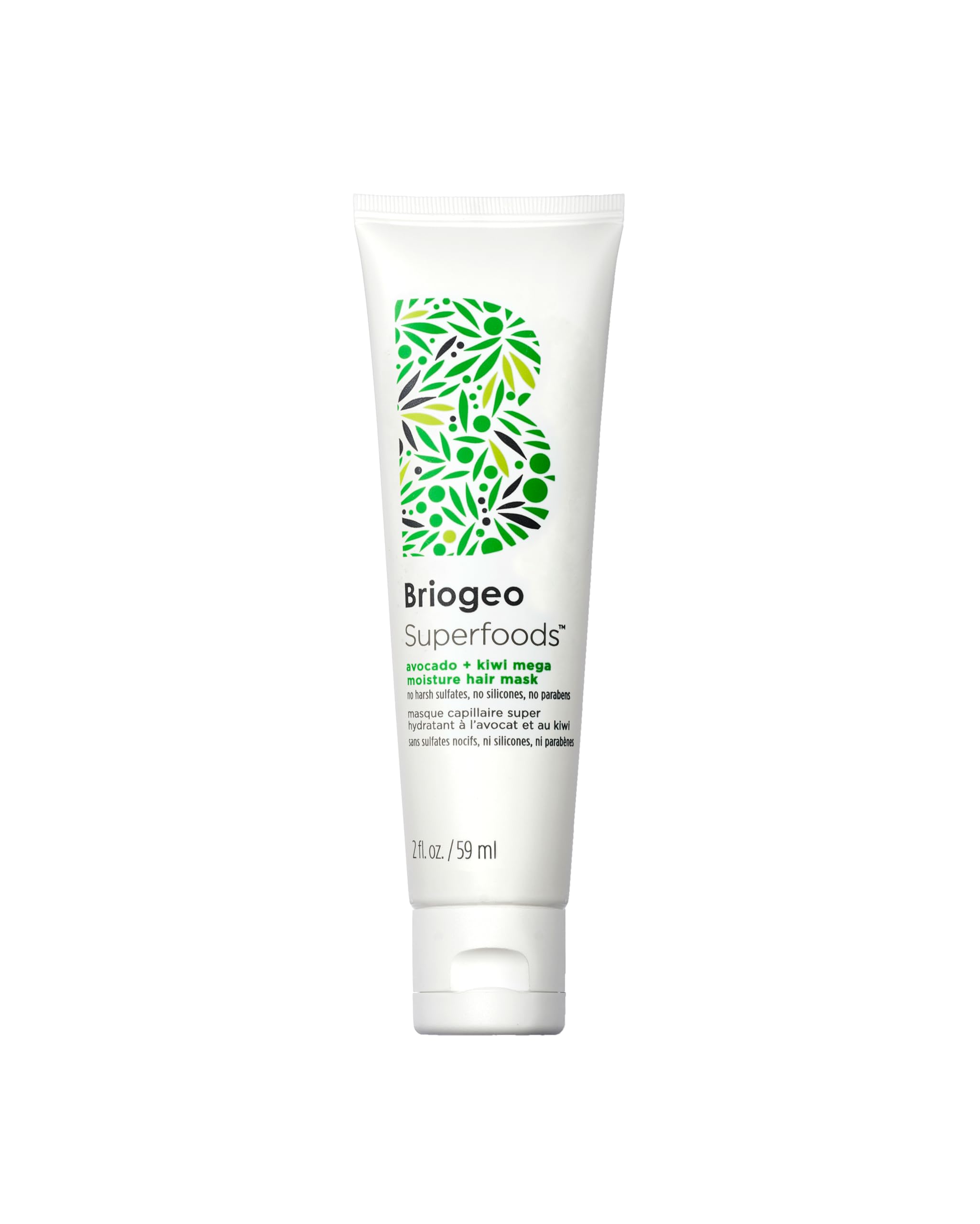 Briogeo jar front view showing label and moisturizing mask benefit