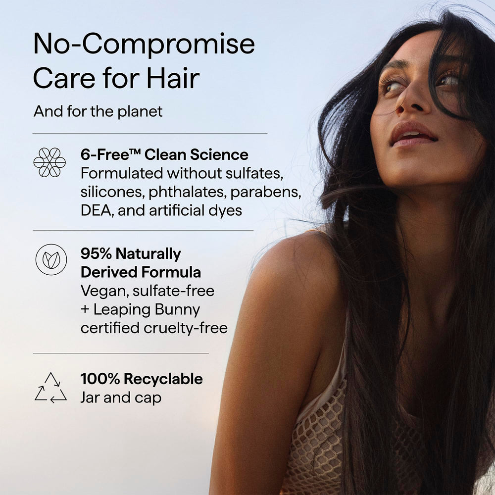 Briogeo conditioner on bathroom shelf in lifestyle setting for routine