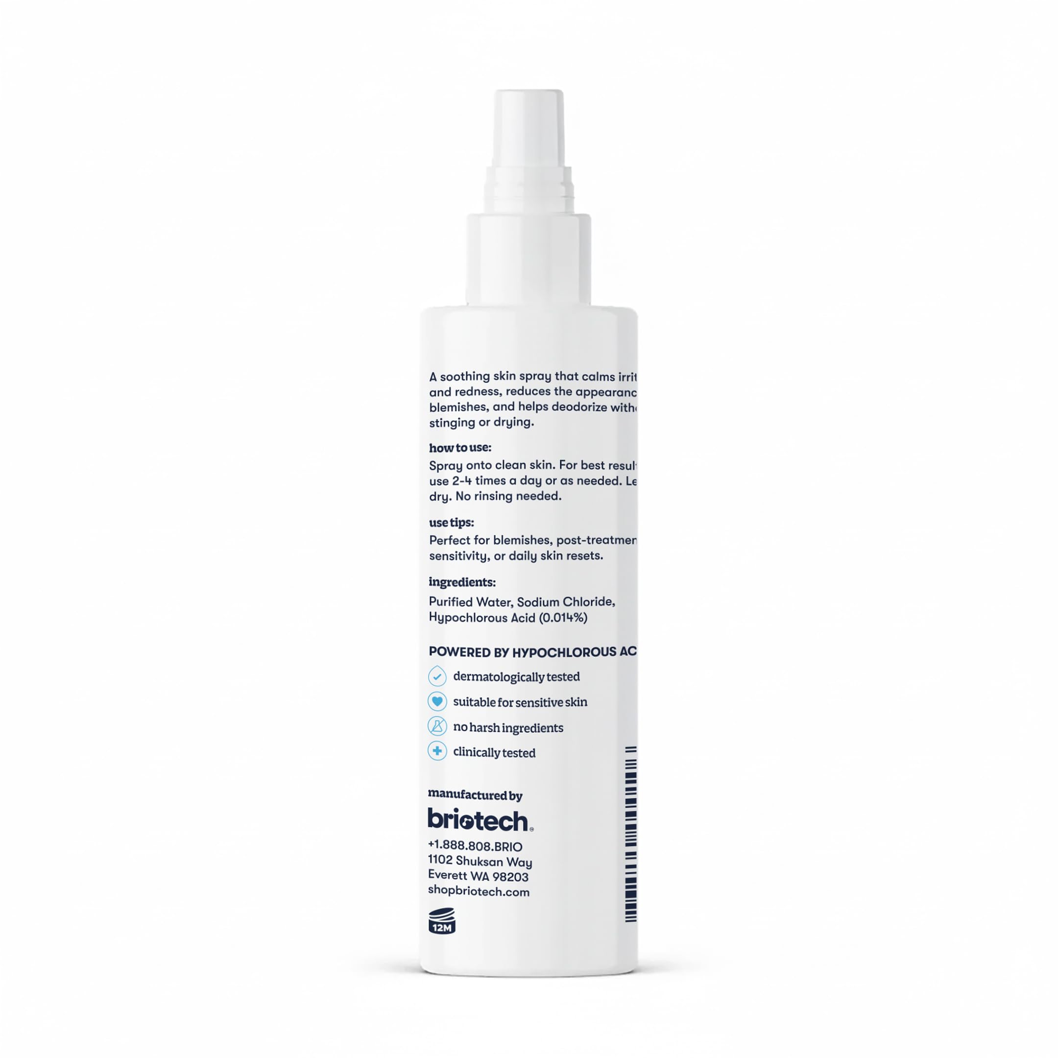 BRIOTECH bottle on bathroom shelf in a calm routine setting promoting maintenance