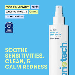 BRIOTECH mist spraying onto a clean face for instant soothing relief