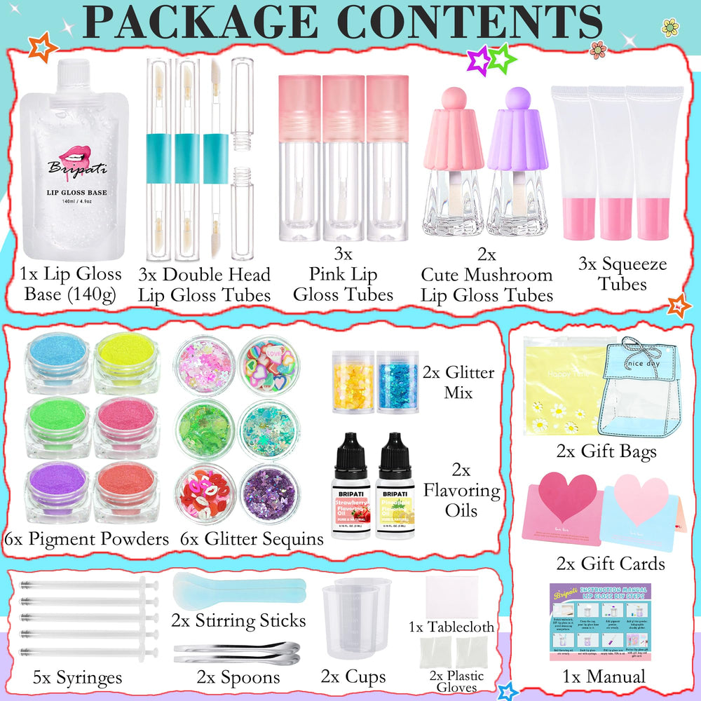 BRIPATI components laid out displaying pigments, glitters, tubes for easy crafting