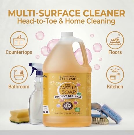 Brittanie's Thyme hand wash in bathroom highlighting gentle skin care